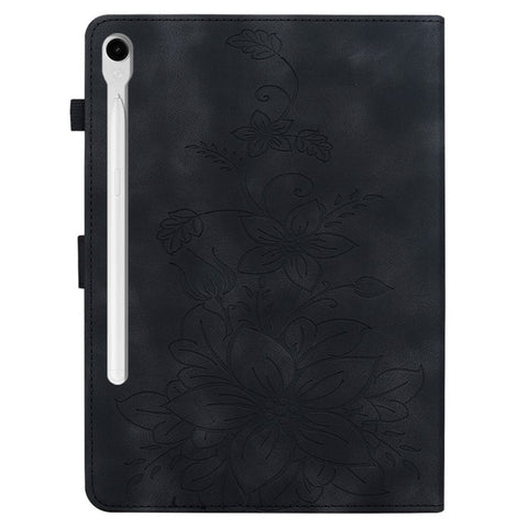 For Samsung Galaxy Tab S9 / S7 / S8 Case PU Leather+TPU Lily Flower Tablet Stand Shell