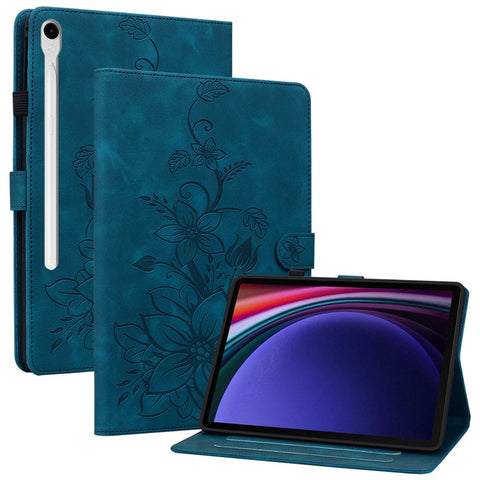 For Samsung Galaxy Tab S9 / S7 / S8 Case PU Leather+TPU Lily Flower Tablet Stand Shell