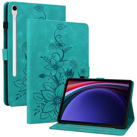 For Samsung Galaxy Tab S9 / S7 / S8 Case PU Leather+TPU Lily Flower Tablet Stand Shell