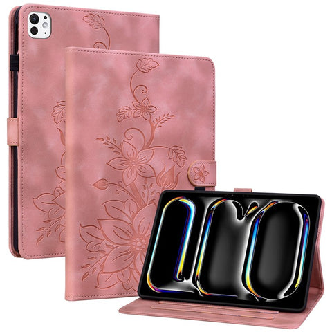 For iPad Pro 11 (2025) / 11 (2024) Case Lily Flower Design PU Leather Drop Protection Tablet Cover