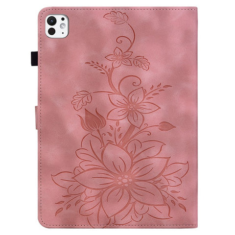 For iPad Pro 11 (2025) / 11 (2024) Case Lily Flower Design PU Leather Drop Protection Tablet Cover