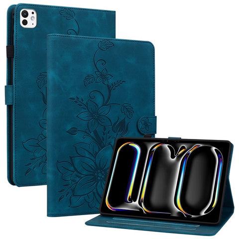 For iPad Pro 11 (2025) / 11 (2024) Case Lily Flower Design PU Leather Drop Protection Tablet Cover