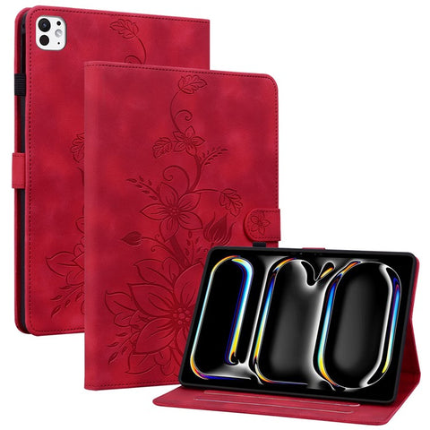 For iPad Pro 11 (2025) / 11 (2024) Case Lily Flower Design PU Leather Drop Protection Tablet Cover