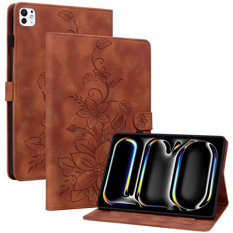 For iPad Pro 11 (2025) / 11 (2024) Case Lily Flower Design PU Leather Drop Protection Tablet Cover