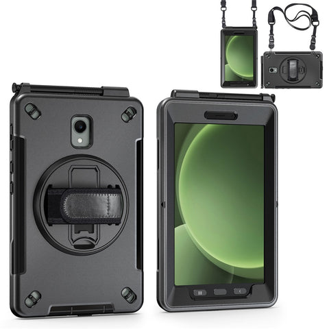 For Samsung Galaxy Tab Active 3 / Active5 X306B Case Kickstand PC + TPU Tablet Cover with Pen Slot, Shoulder Strap