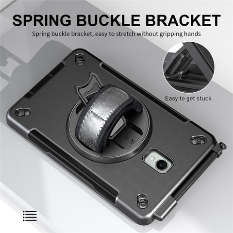 For Samsung Galaxy Tab Active 3 / Active5 X306B Case Kickstand PC + TPU Tablet Cover with Pen Slot, Shoulder Strap