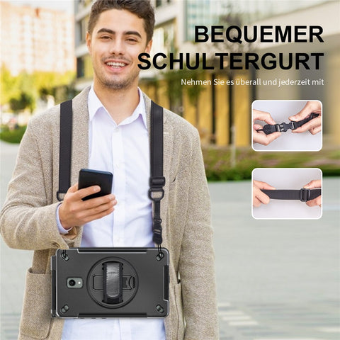 For Samsung Galaxy Tab Active 3 / Active5 X306B Case Kickstand PC + TPU Tablet Cover with Pen Slot, Shoulder Strap