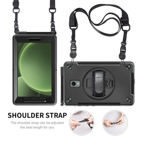 For Samsung Galaxy Tab Active 3 / Active5 X306B Case Kickstand PC + TPU Tablet Cover with Pen Slot, Shoulder Strap
