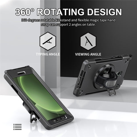 For Samsung Galaxy Tab Active 3 / Active5 X306B Case Kickstand PC + TPU Tablet Cover with Pen Slot, Shoulder Strap