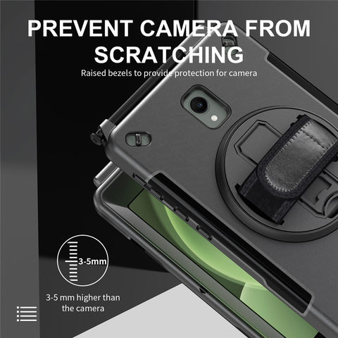 For Samsung Galaxy Tab Active 3 / Active5 X306B Case Kickstand PC + TPU Tablet Cover with Pen Slot, Shoulder Strap