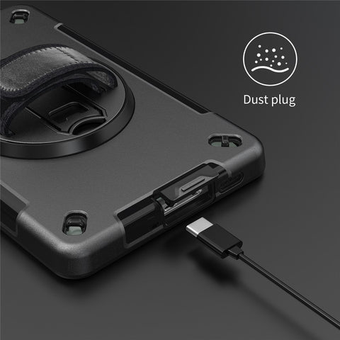 For Samsung Galaxy Tab Active 3 / Active5 X306B Case Kickstand PC + TPU Tablet Cover with Pen Slot, Shoulder Strap