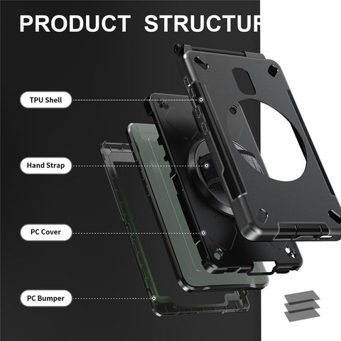 For Samsung Galaxy Tab Active 3 / Active5 X306B Case Kickstand PC + TPU Tablet Cover with Pen Slot, Shoulder Strap