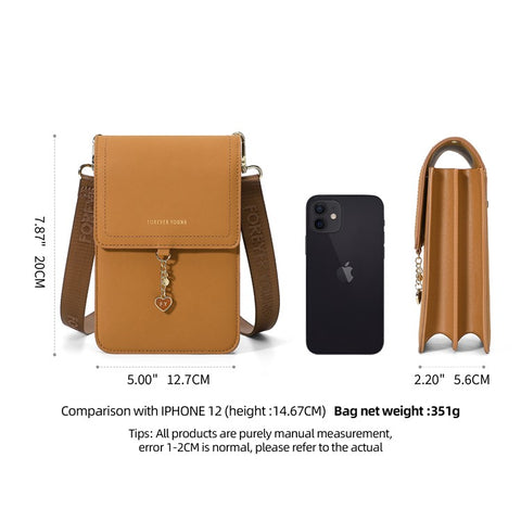 FOREVER YOUNG 8418-003 Crossbody Phone Bag for iPhone 12 / 12 Pro Leather Vertical Shoulder Phone Purse Wallet