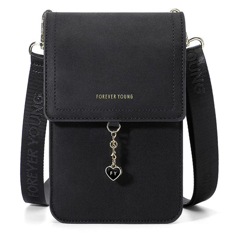 FOREVER YOUNG 8418-003 Crossbody Phone Bag for iPhone 12 / 12 Pro Leather Vertical Shoulder Phone Purse Wallet
