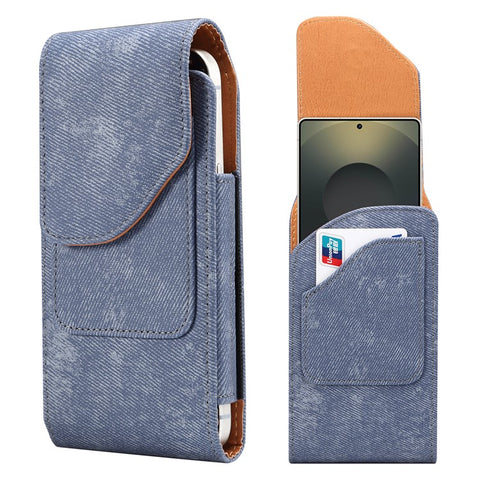 7.2 inch Phone Case Holster for Huawei Mate 40 Lite  /  Mate 20 X  /  Xiaomi Mi Max , Jeans Cloth Texture Belt Clip Leather Bag with Card Slot