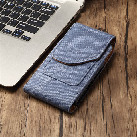 7.2 inch Phone Case Holster for Huawei Mate 40 Lite  /  Mate 20 X  /  Xiaomi Mi Max , Jeans Cloth Texture Belt Clip Leather Bag with Card Slot