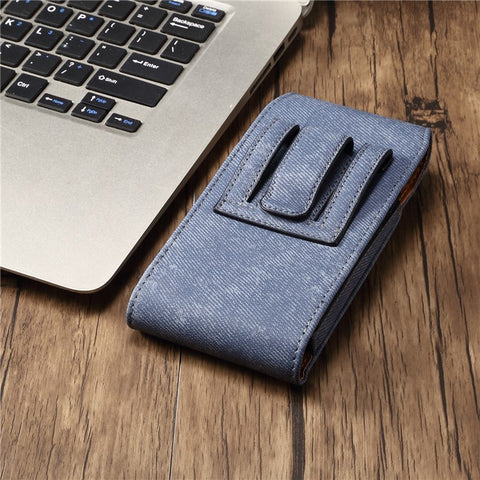 7.2 inch Phone Case Holster for Huawei Mate 40 Lite  /  Mate 20 X  /  Xiaomi Mi Max , Jeans Cloth Texture Belt Clip Leather Bag with Card Slot