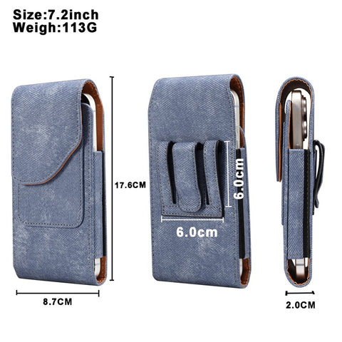 7.2 inch Phone Case Holster for Huawei Mate 40 Lite  /  Mate 20 X  /  Xiaomi Mi Max , Jeans Cloth Texture Belt Clip Leather Bag with Card Slot