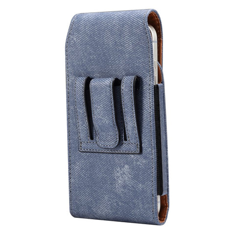 7.2 inch Phone Case Holster for Huawei Mate 40 Lite  /  Mate 20 X  /  Xiaomi Mi Max , Jeans Cloth Texture Belt Clip Leather Bag with Card Slot