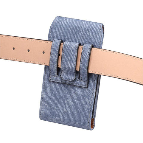 7.2 inch Phone Case Holster for Huawei Mate 40 Lite  /  Mate 20 X  /  Xiaomi Mi Max , Jeans Cloth Texture Belt Clip Leather Bag with Card Slot