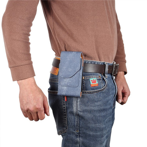 7.2 inch Phone Case Holster for Huawei Mate 40 Lite  /  Mate 20 X  /  Xiaomi Mi Max , Jeans Cloth Texture Belt Clip Leather Bag with Card Slot