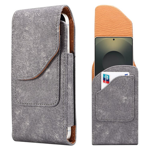 7.2 inch Phone Case Holster for Huawei Mate 40 Lite  /  Mate 20 X  /  Xiaomi Mi Max , Jeans Cloth Texture Belt Clip Leather Bag with Card Slot
