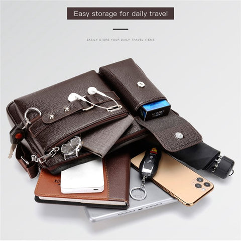 WEIXIER D235 Men's Messenger Bag Business PU Leather Crossbody Bag Fashionable Travel Bag Water-resistant Travel Accessories