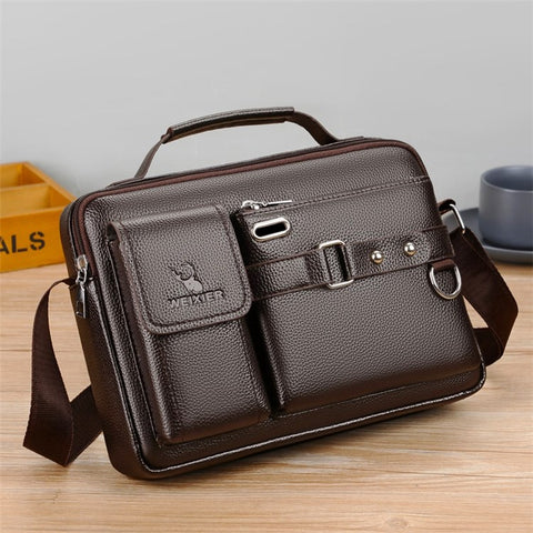 WEIXIER D235 Men's Messenger Bag Business PU Leather Crossbody Bag Fashionable Travel Bag Water-resistant Travel Accessories