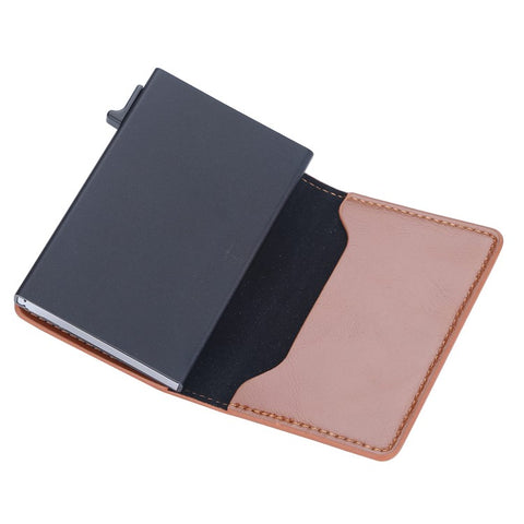 BAELLERRY K9178 Side Push Button Design RFID Blocking Card Holder PU Leather + Aluminum Alloy Men Credit Card Storage Bag