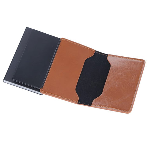 BAELLERRY K9178 Side Push Button Design RFID Blocking Card Holder PU Leather + Aluminum Alloy Men Credit Card Storage Bag
