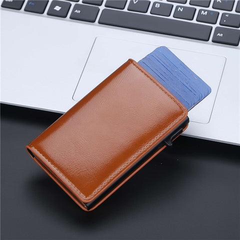 BAELLERRY K9178 Side Push Button Design RFID Blocking Card Holder PU Leather + Aluminum Alloy Men Credit Card Storage Bag