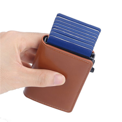 BAELLERRY K9178 Side Push Button Design RFID Blocking Card Holder PU Leather + Aluminum Alloy Men Credit Card Storage Bag
