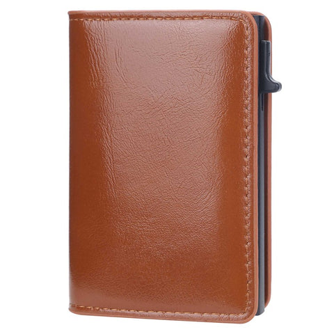 BAELLERRY K9178 Side Push Button Design RFID Blocking Card Holder PU Leather + Aluminum Alloy Men Credit Card Storage Bag