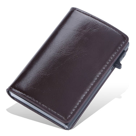 BAELLERRY K9178 Side Push Button Design RFID Blocking Card Holder PU Leather + Aluminum Alloy Men Credit Card Storage Bag