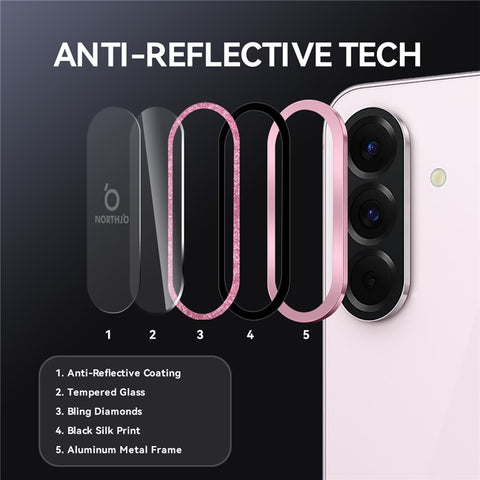 NORTHJO 1 Set For Samsung Galaxy A36 5G / A56 5G Camera Lens Film Tempered Glass+Metal Glitter Rear Lens Protector