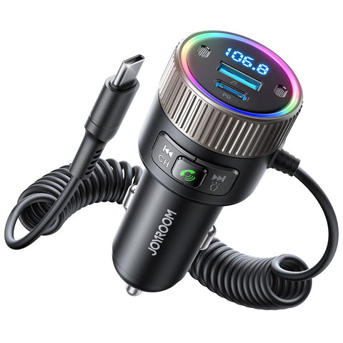 JOYROOM JR-CCB02 Black 60W Fast Charging Car Bluetooth-compatible Transmitter Audio Adapter with Spring Type-C Cable