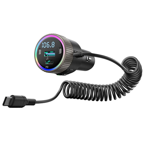 JOYROOM JR-CCB02 Black 60W Fast Charging Car Bluetooth-compatible Transmitter Audio Adapter with Spring Type-C Cable