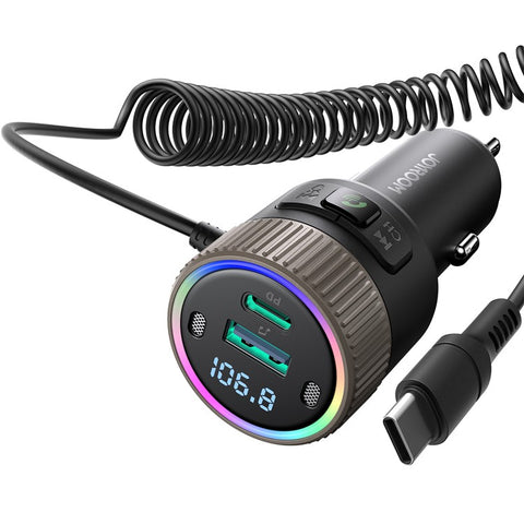 JOYROOM JR-CCB02 Black 60W Fast Charging Car Bluetooth-compatible Transmitter Audio Adapter with Spring Type-C Cable