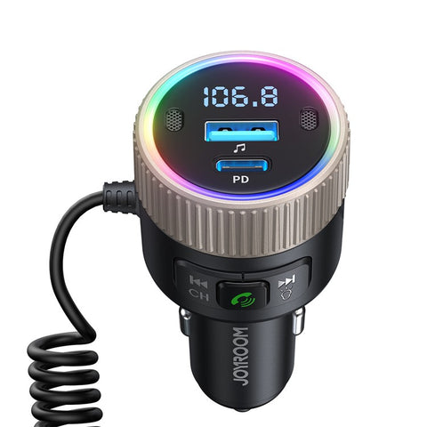 JOYROOM JR-CCB02 Black 60W Fast Charging Car Bluetooth-compatible Transmitter Audio Adapter with Spring Type-C Cable
