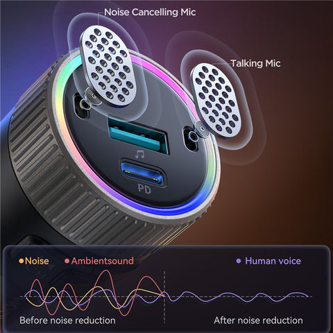 JOYROOM JR-CCB02 Black 60W Fast Charging Car Bluetooth-compatible Transmitter Audio Adapter with Spring Type-C Cable