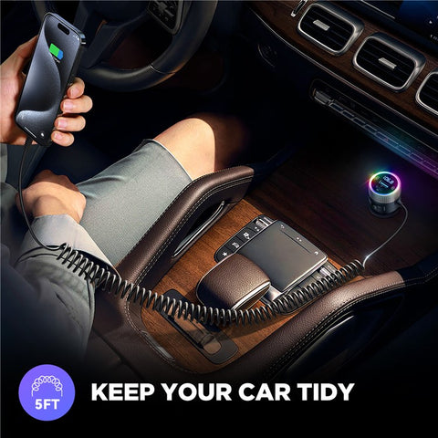 JOYROOM JR-CCB02 Black 60W Fast Charging Car Bluetooth-compatible Transmitter Audio Adapter with Spring Type-C Cable