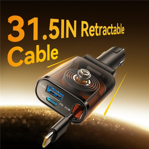 JOYROOM CCL07 45W Car Charger 3 in 1 with Built-In Retractable Type-C Cable Fast Charging for Multiple Devices