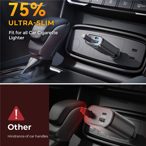 JOYROOM CCL07 45W Car Charger 3 in 1 with Built-In Retractable Type-C Cable Fast Charging for Multiple Devices