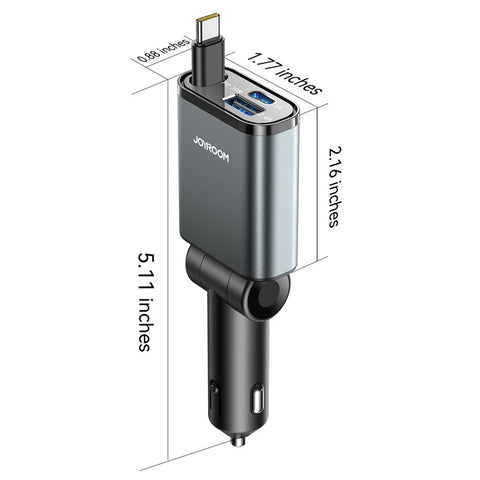 JOYROOM CCL07 45W Car Charger 3 in 1 with Built-In Retractable Type-C Cable Fast Charging for Multiple Devices