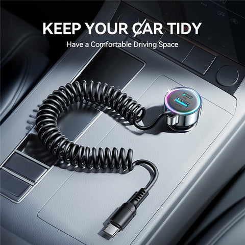 JOYROOM CL07 3 in 1 Car Charger 72W Fast Charging with Built-In Type-C Spring Cable