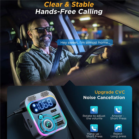 JOYROOM JR-CL16 48W Car Fast Charger Adapter Wireless BT FM Transmitter Support Hands-Free Calling QC3.0+PD Car Charger with LED Display / Dual Mics