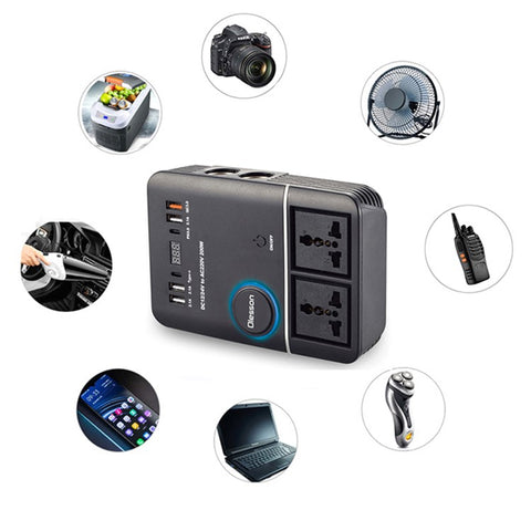 1661 200W Power Socket Cigarette Lighter Car Power Inverter USB+Type-C to 220V QC3.0 Car Charger