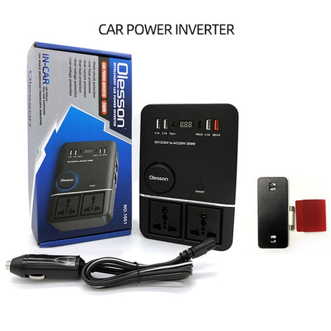 1661 200W Power Socket Cigarette Lighter Car Power Inverter USB+Type-C to 220V QC3.0 Car Charger