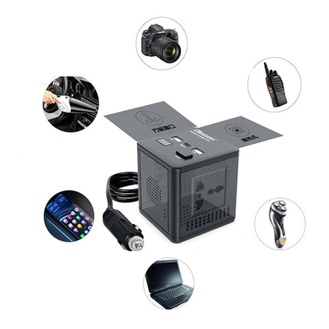 1663 Car Power Inverter 150W Power Socket 2Type-C+2USB Car Charger with LED Digital Display