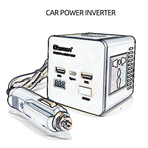 1663 Car Power Inverter 150W Power Socket 2Type-C+2USB Car Charger with LED Digital Display